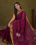 Deep Purple Checkered Pure Maheshwari Silk Cotton Saree — Draped