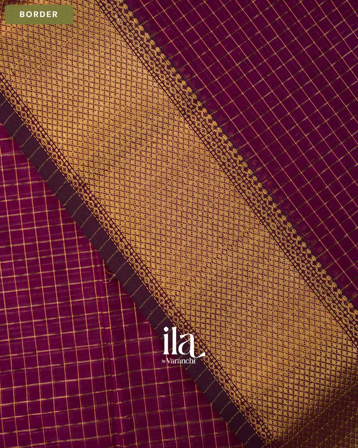 Deep Purple Checkered Pure Maheshwari Silk Cotton Saree — Border