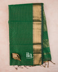 Bottle Green Checkered Maheshwari Silk Cotton Saree — Full Saree