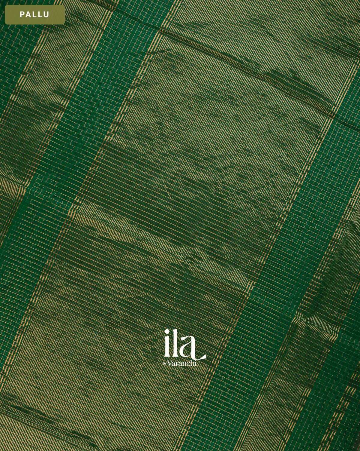 Bottle Green Checkered Maheshwari Silk Cotton Saree — Pallu
