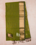 Parrot Green Checkered Pure Maheshwari Silk Cotton Saree — Full Saree