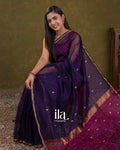 Navy Blue Pure Maheshwari Silk Cotton Handloom Saree — Draped