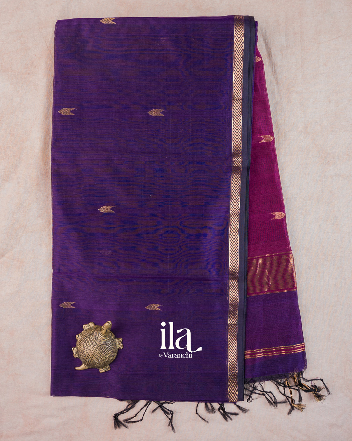 Navy Blue Pure Maheshwari Silk Cotton Handloom Saree — Full Saree