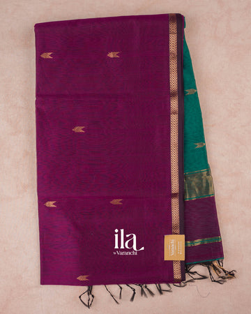 Plum Purple Pure Maheshwari Silk Cotton Handloom Saree — Full Saree