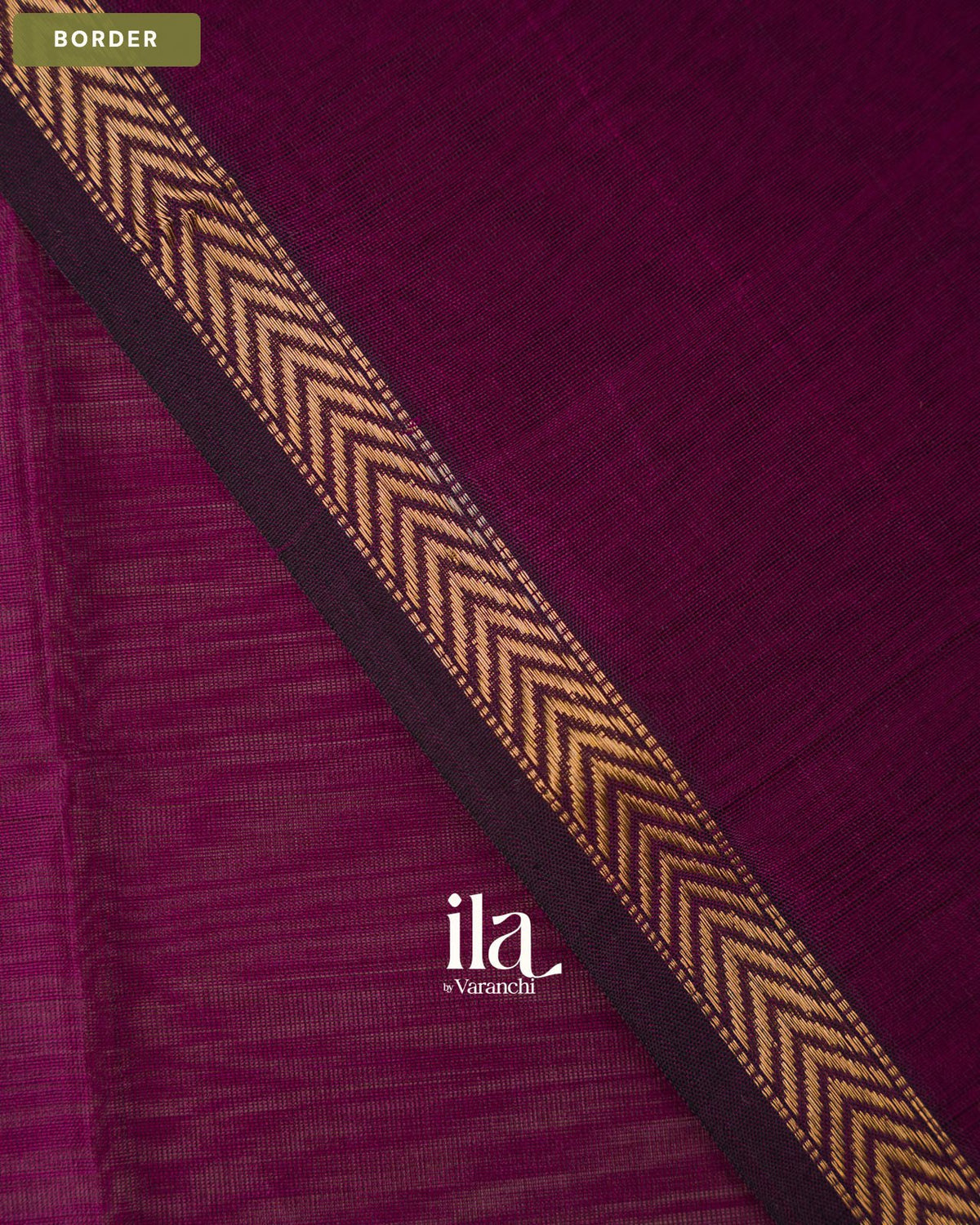 Plum Purple Pure Maheshwari Silk Cotton Handloom Saree — Border