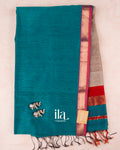 Peacock Blue Zigzag Bordered Maheshwari Silk Cotton Saree — Full Saree