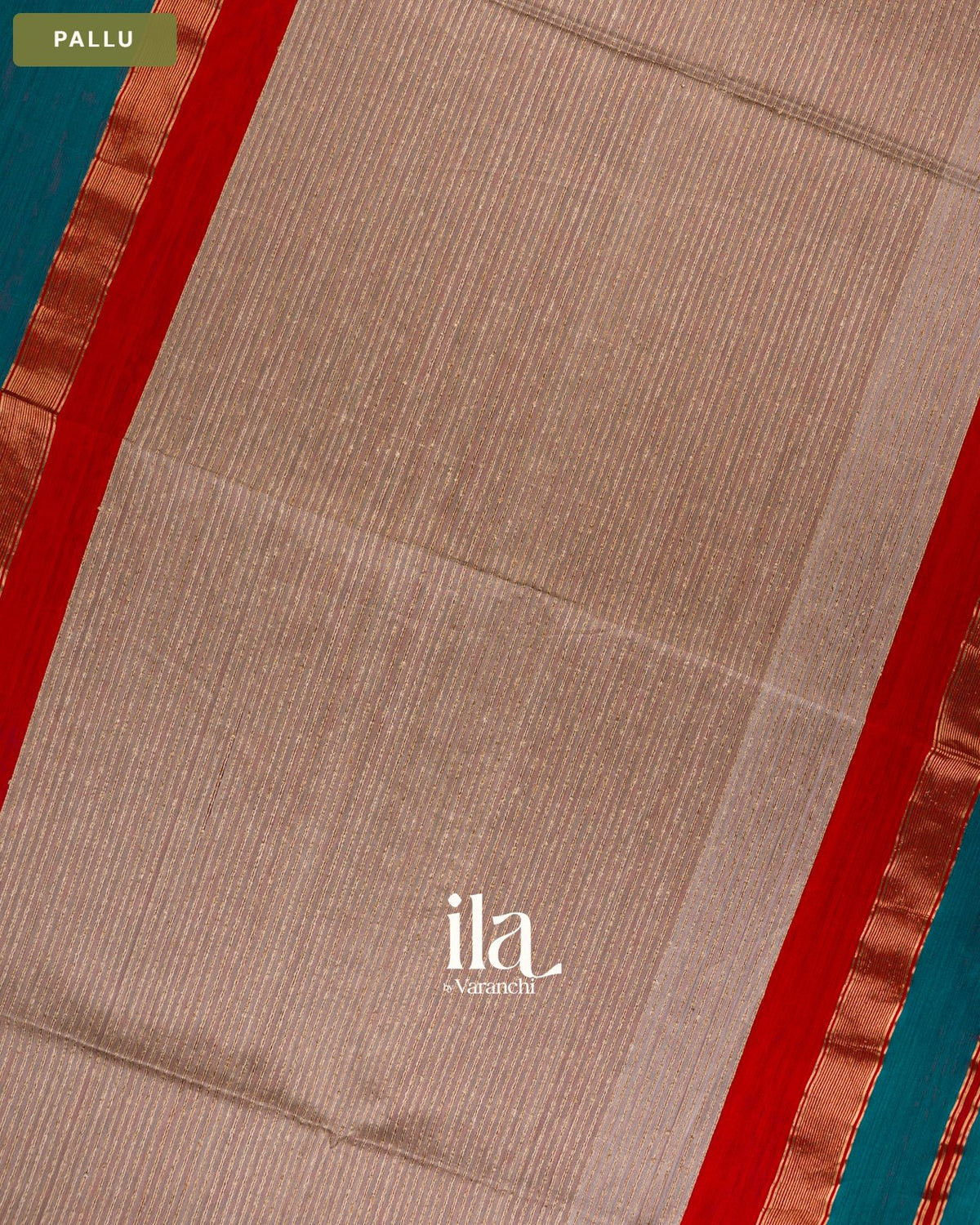 Peacock Blue Zigzag Bordered Maheshwari Silk Cotton Saree — Pallu