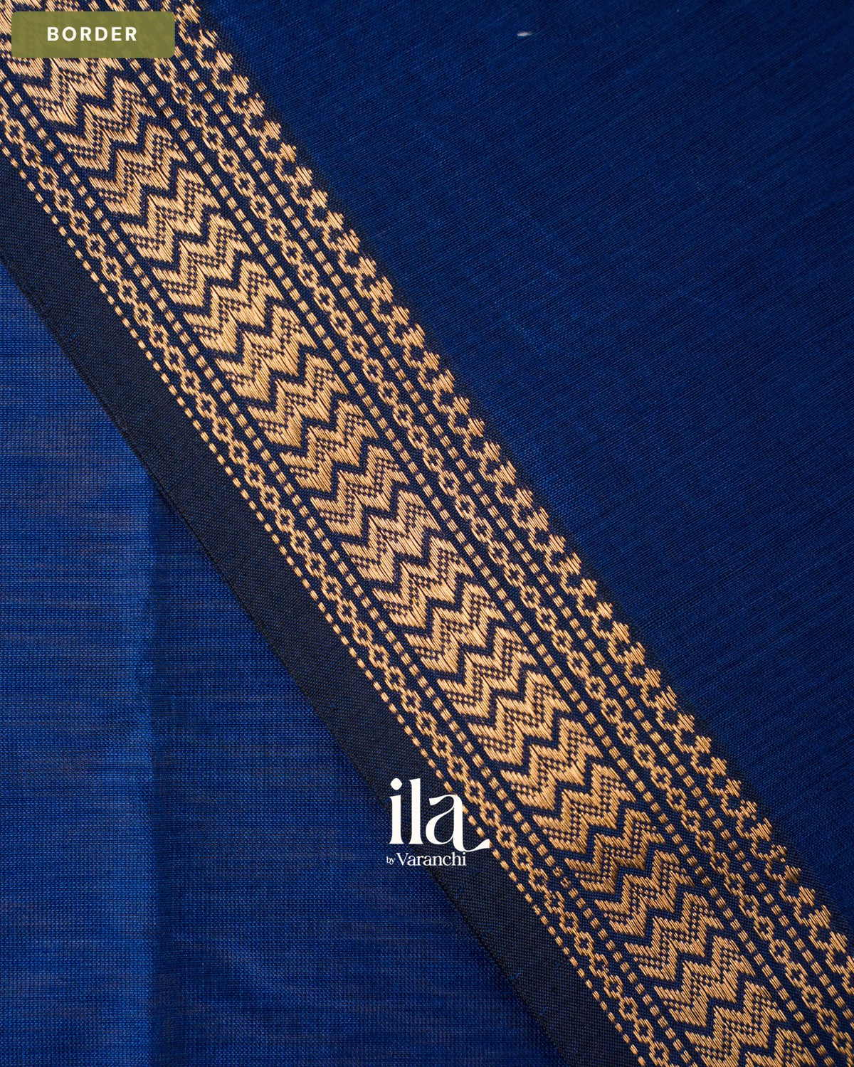 Royal Blue Zigzag Bordered Maheshwari Silk Cotton Saree — Border