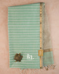Powder Blue Striped Maheshwari Silk Cotton Saree — Full Saree