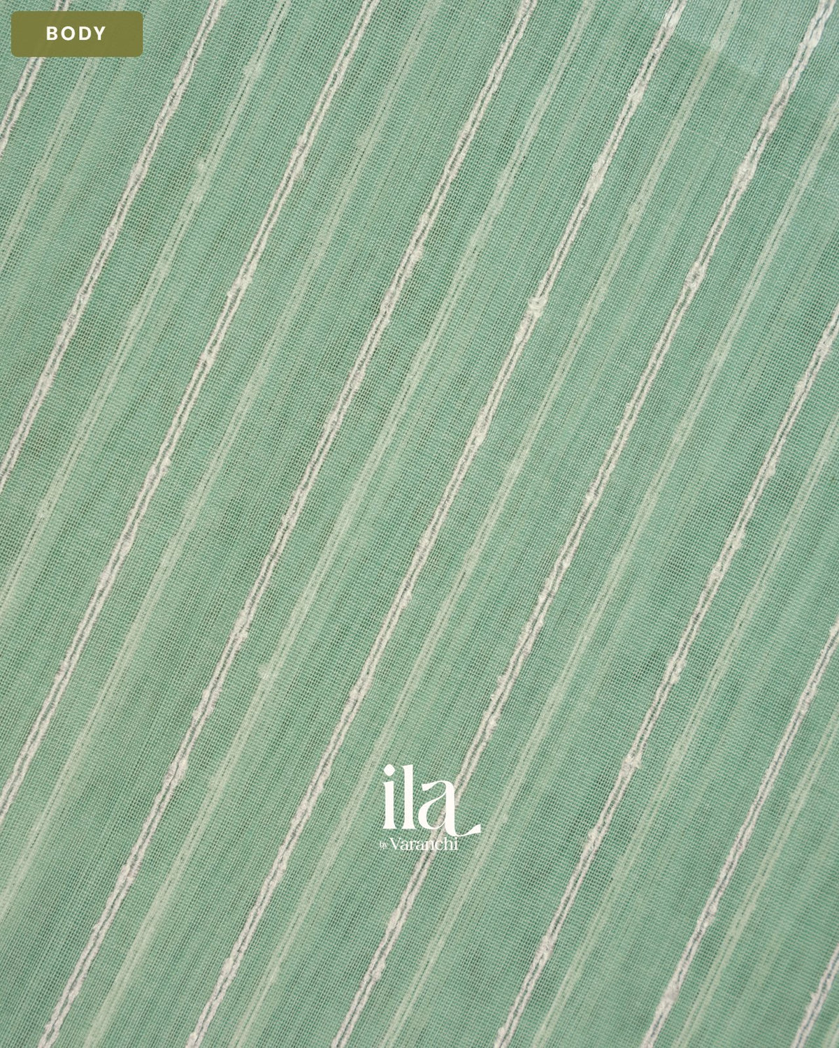 Powder Blue Striped Maheshwari Silk Cotton Saree — Body