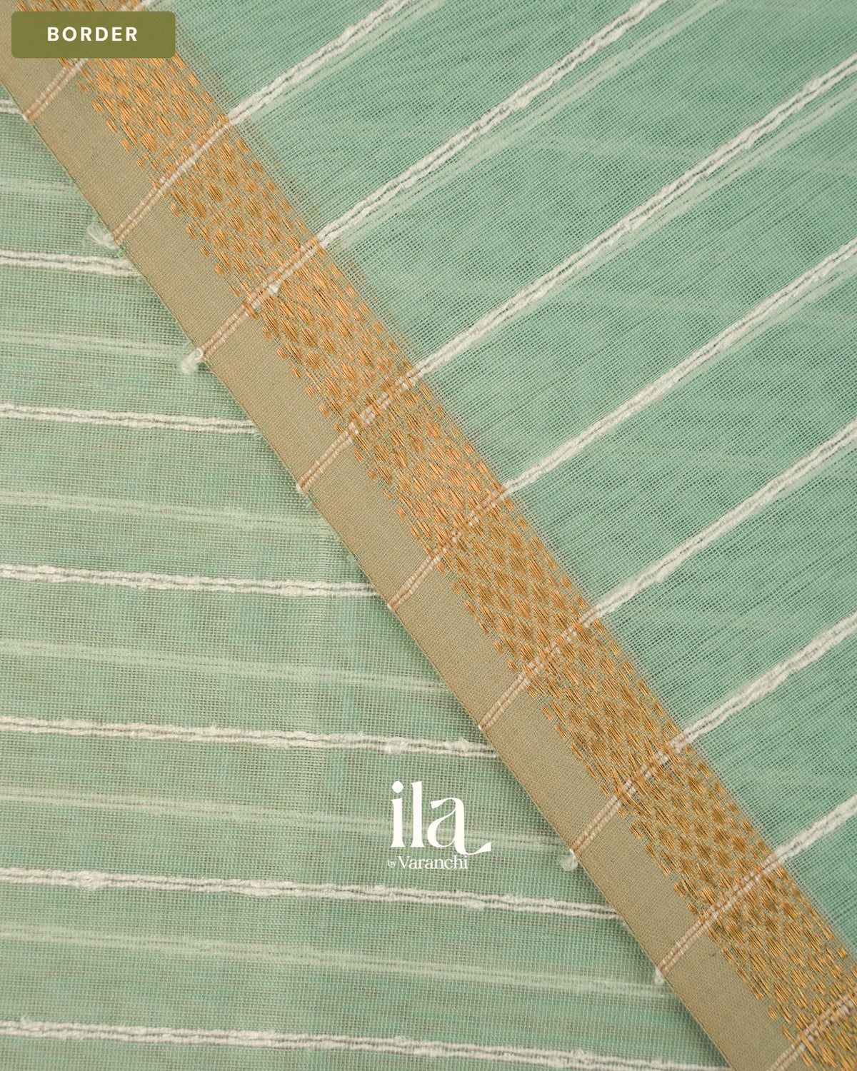 Powder Blue Striped Maheshwari Silk Cotton Saree — Border