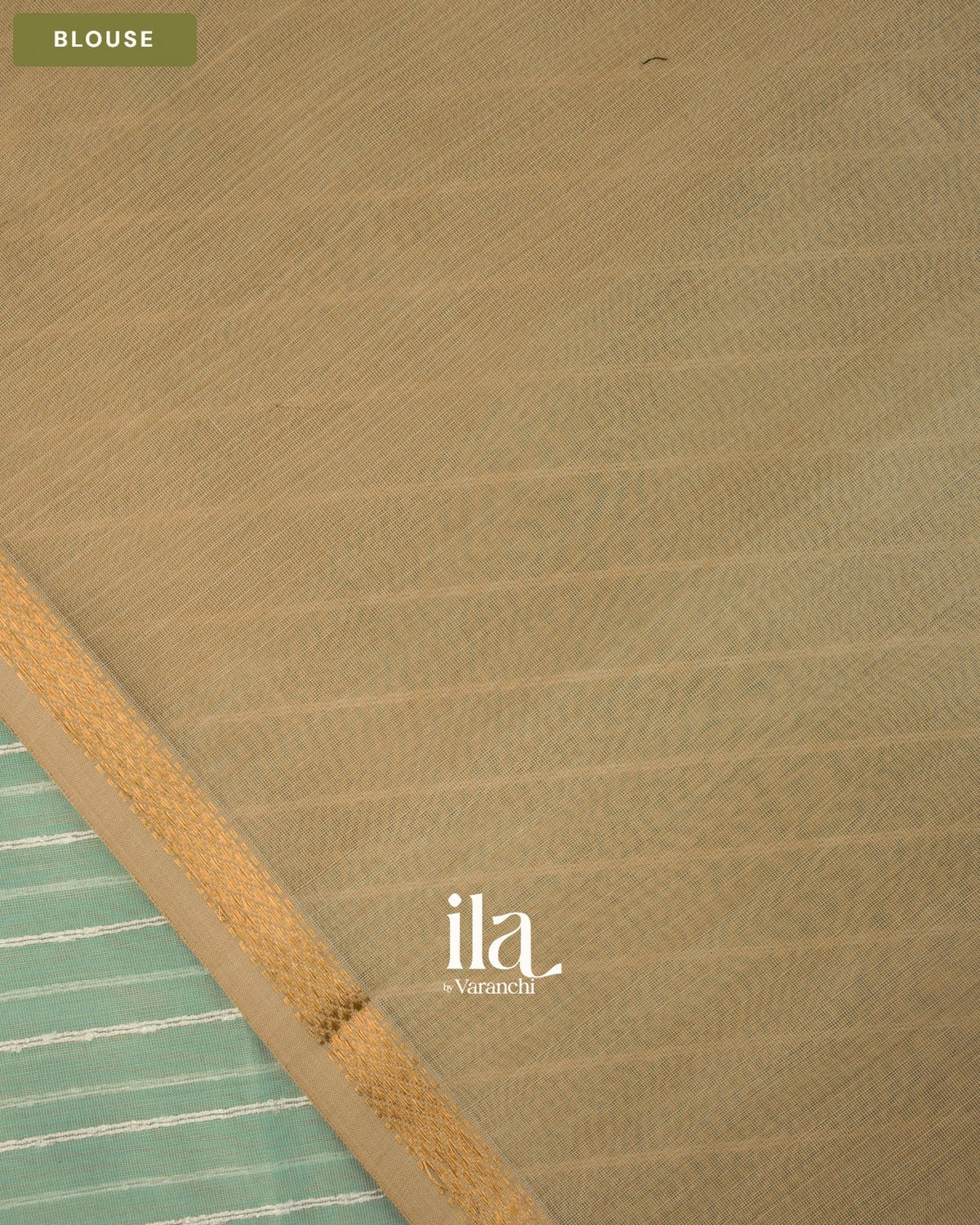 Powder Blue Striped Maheshwari Silk Cotton Saree — Blouse