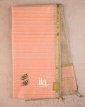 Peach Striped Maheshwari Silk Cotton Saree — Full Saree