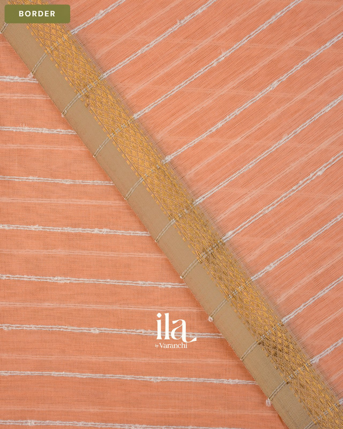 Peach Striped Maheshwari Silk Cotton Saree — Border