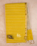 Olive Yellow Striped Maheshwari Silk Cotton Saree — Full Saree