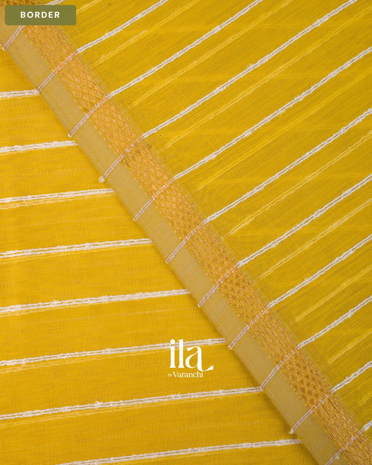 Olive Yellow Striped Maheshwari Silk Cotton Saree — Border