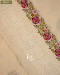 Ivory Floral Embroidered Floral Semi Linen Saree — Border