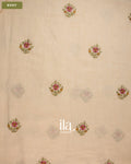 Ivory Floral Embroidered Floral Semi Linen Saree — Body