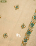Ivory Floral Embroidered Floral Semi Linen Saree — Pallu