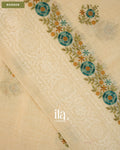 Ivory Floral Embroidered Floral Semi Linen Saree — Border