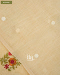 Ivory Floral Embroidered Floral Semi Linen Saree — Blouse
