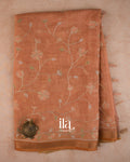 Rust Orange Floral Jaal Aari Work Semi Linen Tissue Saree — Full Saree