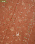 Rust Orange Floral Jaal Aari Work Semi Linen Tissue Saree — Pallu