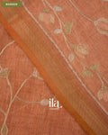 Rust Orange Floral Jaal Aari Work Semi Linen Tissue Saree — Border