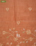 Rust Orange Floral Jaal Aari Work Semi Linen Tissue Saree — Body