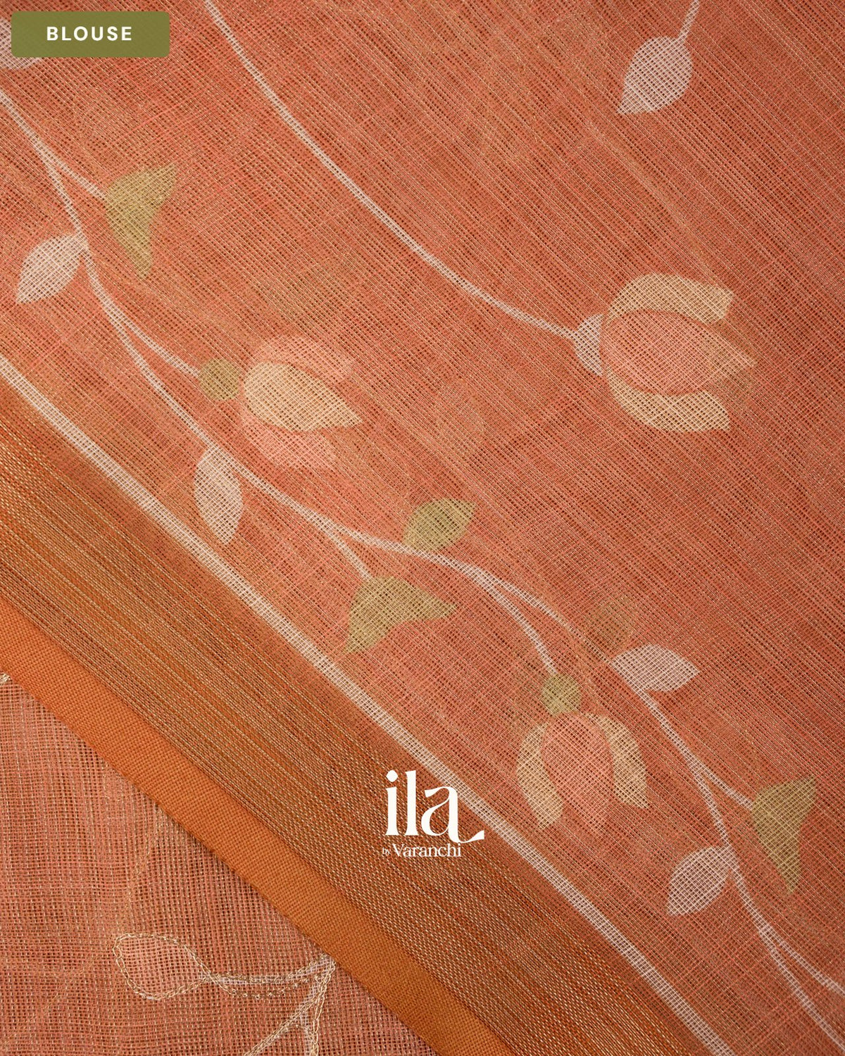 Rust Orange Floral Jaal Aari Work Semi Linen Tissue Saree — Blouse