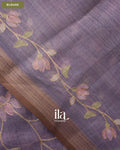 Lavender Floral Jaal Aari Work Semi Linen Tissue Saree — Blouse