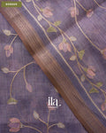 Lavender Floral Jaal Aari Work Semi Linen Tissue Saree — Border