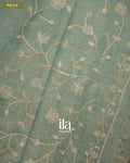 Powder Blue Floral Jaal Aari Work Semi Linen Tissue Saree — Pallu