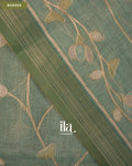 Powder Blue Floral Jaal Aari Work Semi Linen Tissue Saree — Border