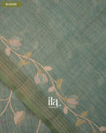 Powder Blue Floral Jaal Aari Work Semi Linen Tissue Saree — Blouse