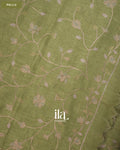 Sage Green Floral Jaal Aari Work Semi Linen Tissue Saree — Pallu