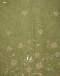 Sage Green Floral Jaal Aari Work Semi Linen Tissue Saree — Body