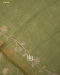 Sage Green Floral Jaal Aari Work Semi Linen Tissue Saree — Blouse