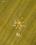Olive Green Floral Embroidered Semi Tussar Saree — Body