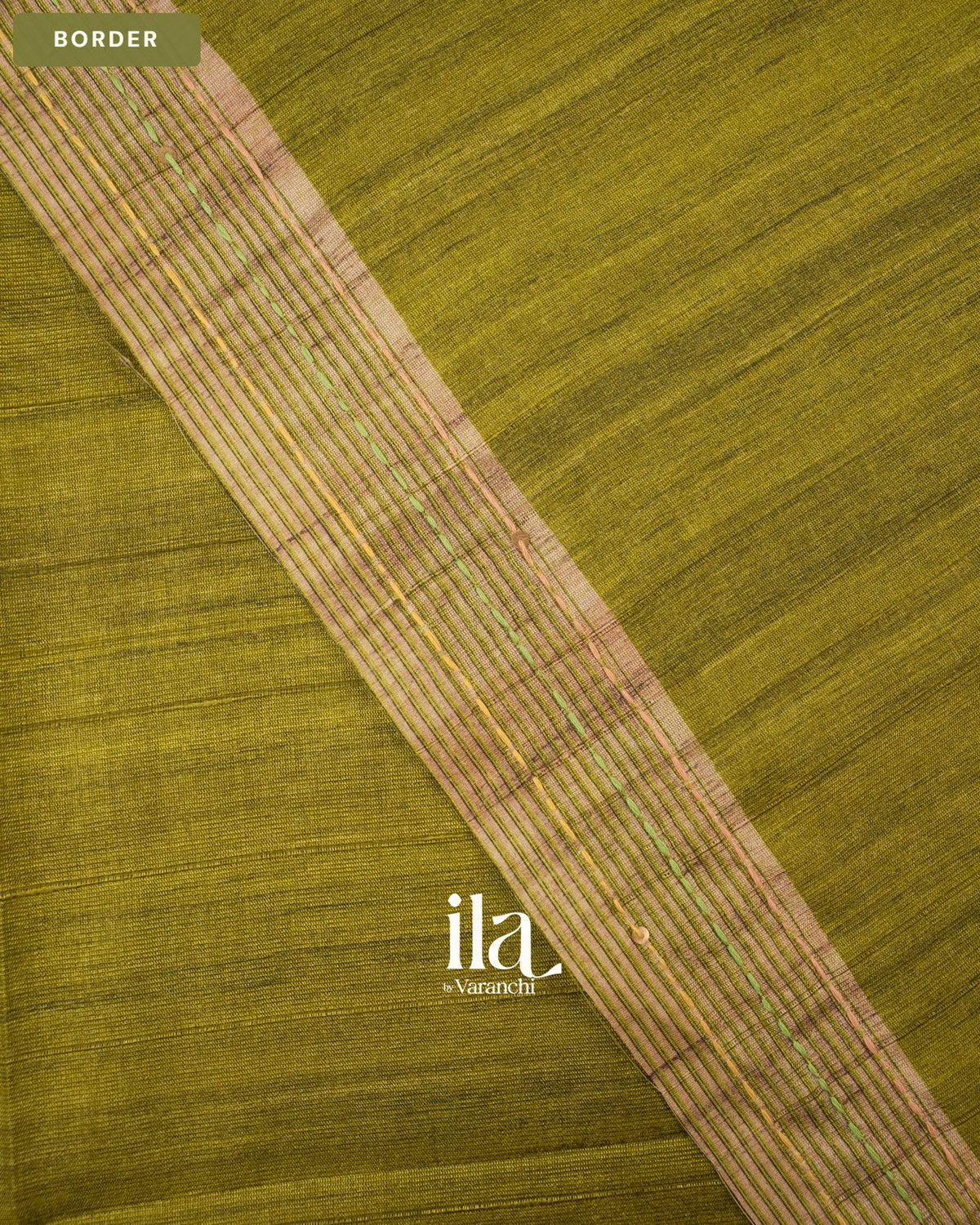 Olive Green Floral Embroidered Semi Tussar Saree — Border