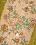 Olive Green Floral Embroidered Semi Tussar Saree — Pallu
