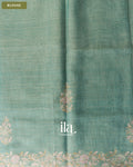 Powder Blue Floral Jaal Aari Work Semi Linen Tissue Saree — Blouse