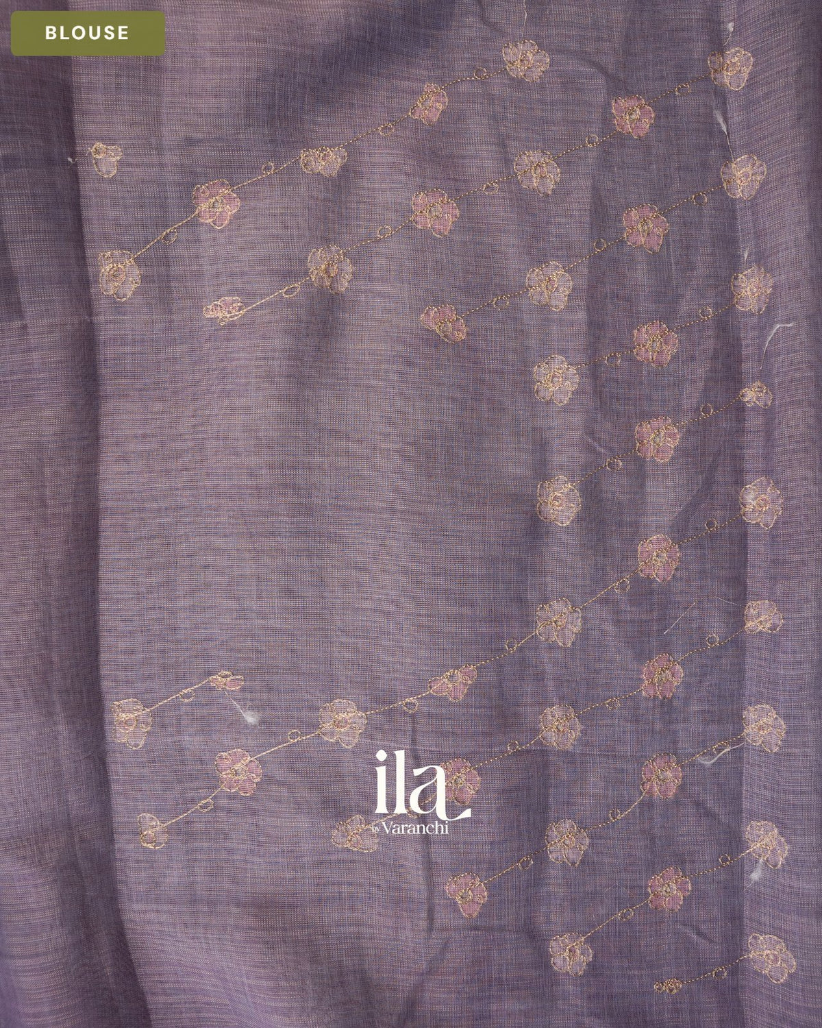 Muted Lilac Floral Jaal Aari Work Semi Linen Tissue Saree — Blouse