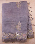 Muted Lilac Floral Jaal Aari Work Semi Linen Tissue Saree — Full Saree