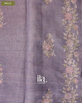 Muted Lilac Floral Jaal Aari Work Semi Linen Tissue Saree — Pallu