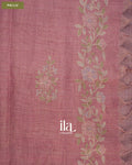 Dusty Rose Floral Aari Work Semi Linen Tissue Saree — Pallu