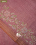 Dusty Rose Floral Aari Work Semi Linen Tissue Saree — Blouse