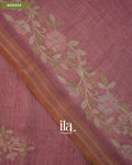 Dusty Rose Floral Aari Work Semi Linen Tissue Saree — Border