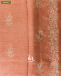 Rust Orange Floral Jaal Aari Work Semi Linen Tissue Saree — Pallu