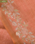 Rust Orange Floral Jaal Aari Work Semi Linen Tissue Saree — Border